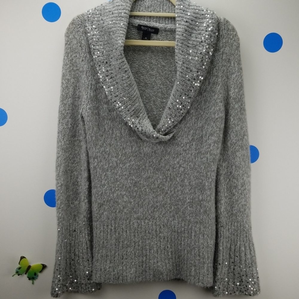 WHBM Gray Bell Sleeve Sweater